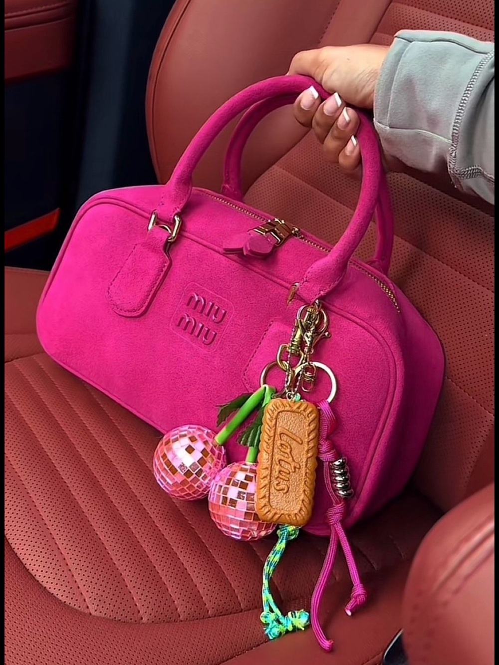 Bright Fuchsia Genuine Suede Crossbody Satchel